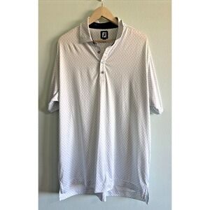 FootJoy Polo Shirt Mens Large White Blue Palm Tree Golf Performance Stretch‎